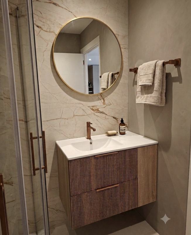 Mueble de baño con espejo redondo